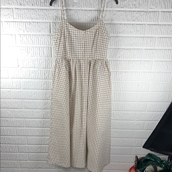 Carly Jean Los Angeles Dresses & Skirts - Carly Jean Cream Plaid Spaghetti-Strap Midi Dress
